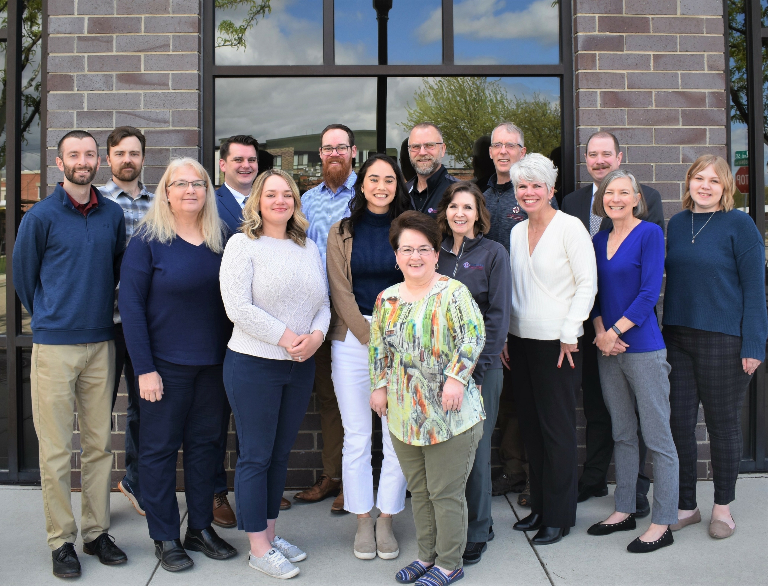 COMPASS Staff Photo - Austin Miller, Hunter Mulhall, Sherone Sader, Jacob Miller, Mitch Skiles, Tori Cale, Lila Klopfenstein, Toni Tisdale, Megan Larsen, Amy Luft, Josie Gallup, Matt Carlson, Eric Adolfson, Matt Stoll, and Teri Gregory