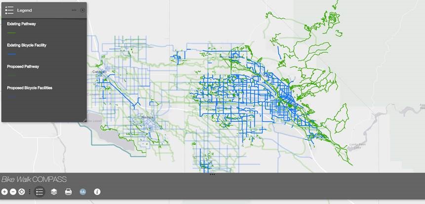 Image of Bike Walk COMPASS GIS Map, clickable link to online feature